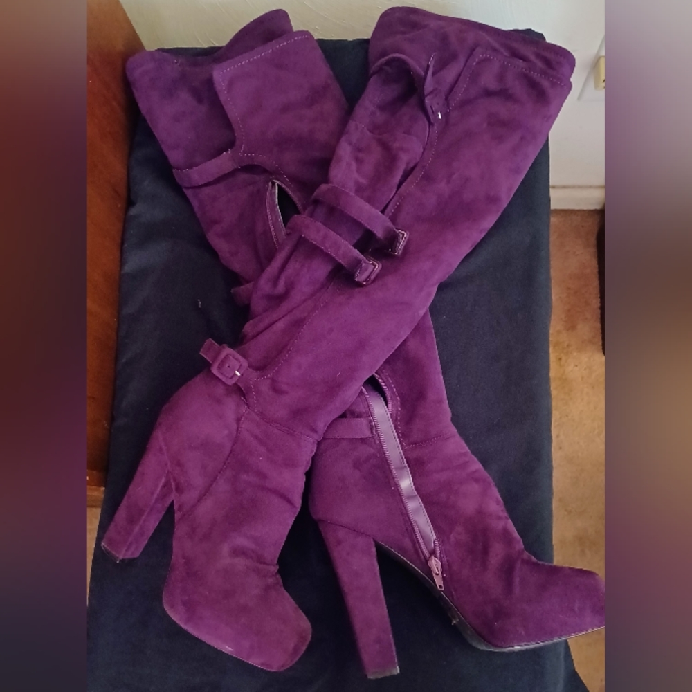 Dark Purple Suede Over the Knee Boots